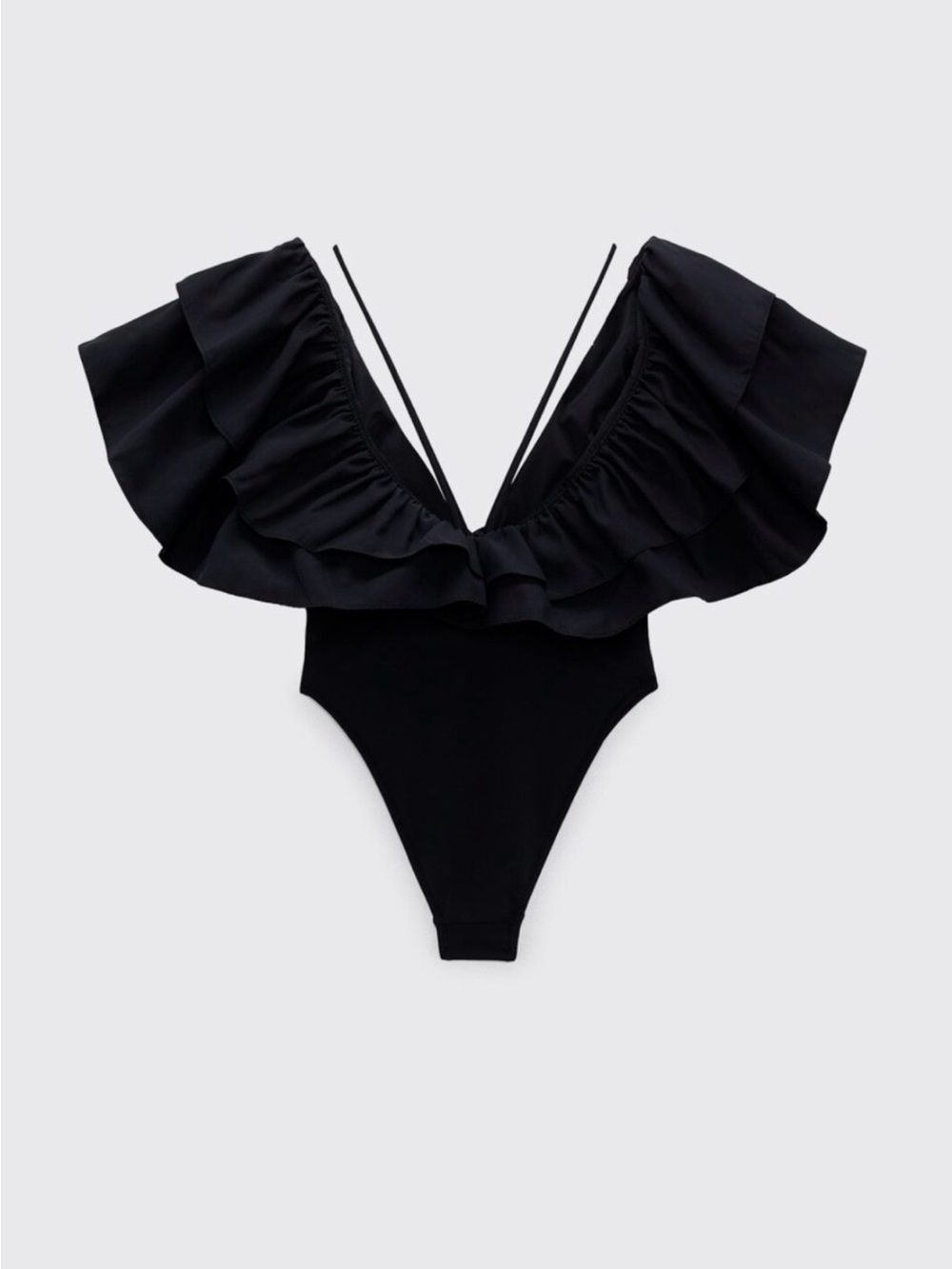 Zara Black Maxi Ruffle One-Piece Swimsuit